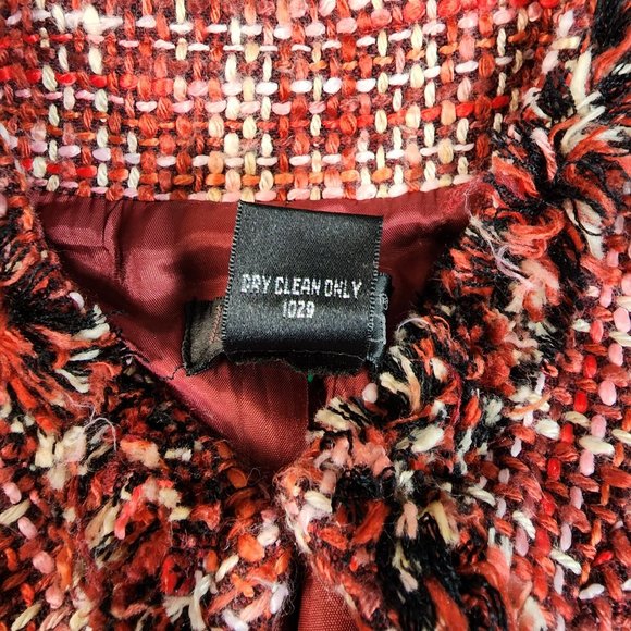 Rafella Womens Woven Jacket Red White Raw Hems Womens Size 10 Acrylic Wool Blend - Picture 5 of 10